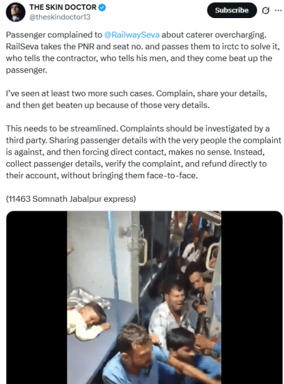 Train assault after catering complaint IRCTC negligence video viralPublic reaction on social media