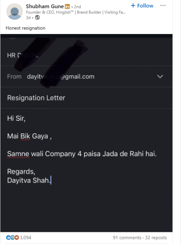 Brutally honest resignation email goes viral