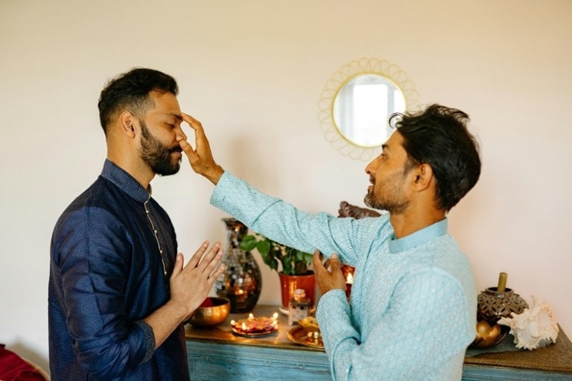 Tilak on forehead