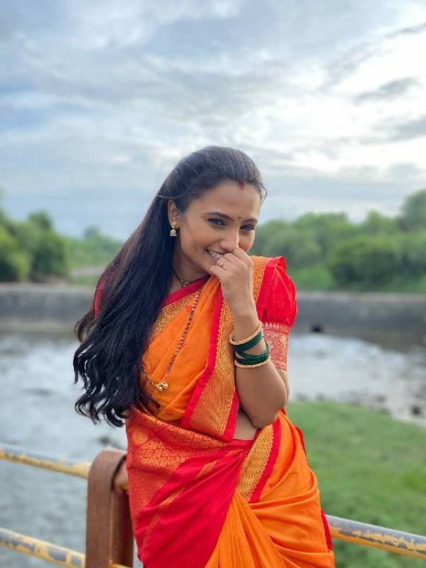 kanchi shinde, indrayani serial actress kanchi shinde saree look