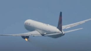 Delta Airlines’ Boeing 767 flight engine catches fire video