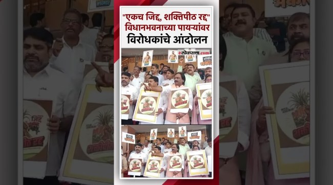 शक्तिपीठ महामार्गाच्या मुद्द्यावरुन विरोधक आक्रमक; विधानभवनाच्या पायऱ्यांवर केले आंदोलन|Mumbai