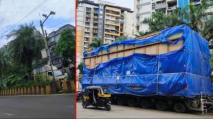 Heavy goods vehicle on Thakurli 90-foot road.