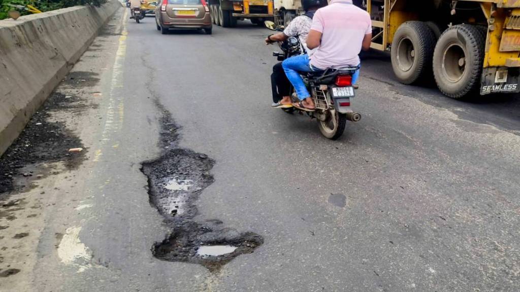 Pothole on gavan Phata to chinchpada road