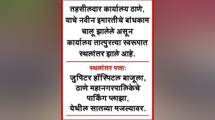 What is the new address of Thane Tehsil Office