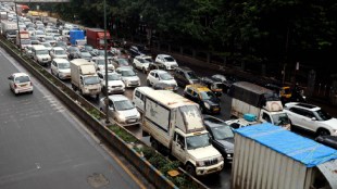 Traffic jam on highway in Thane district