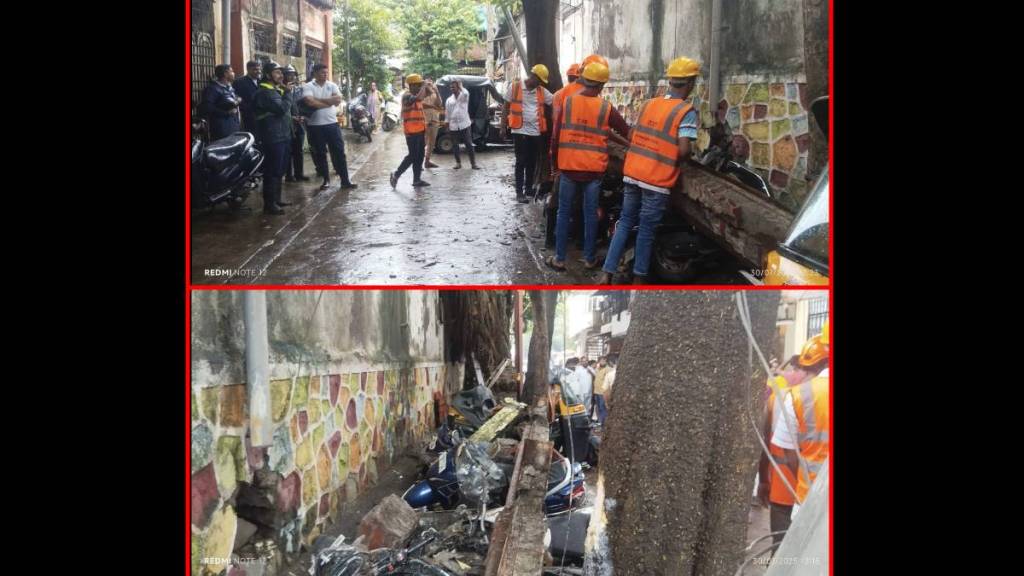 A company's security wall collapsed in this area of Thane city, crushing 9 vehicles