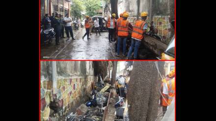 A company's security wall collapsed in this area of Thane city, crushing 9 vehicles