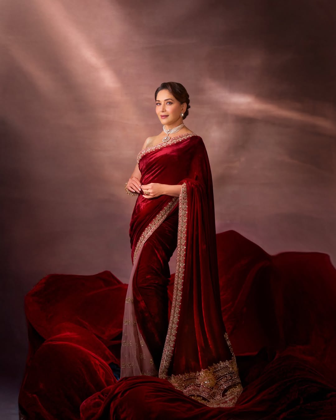  madhuri dixit purple Saree photoshoot 