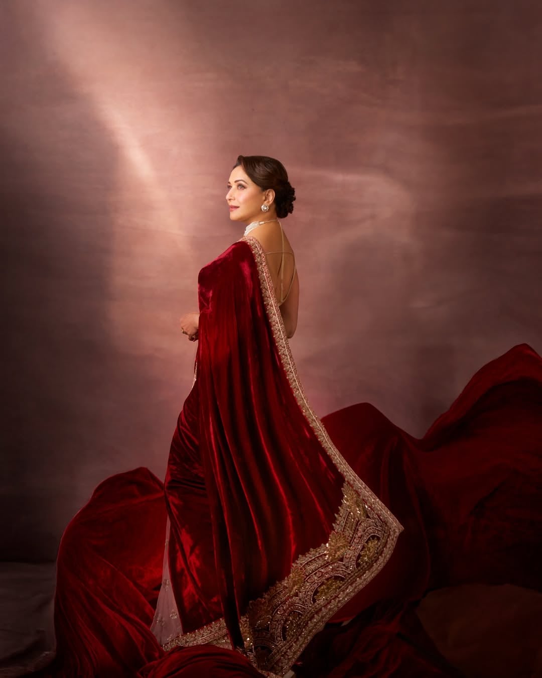  madhuri dixit purple Saree photoshoot 