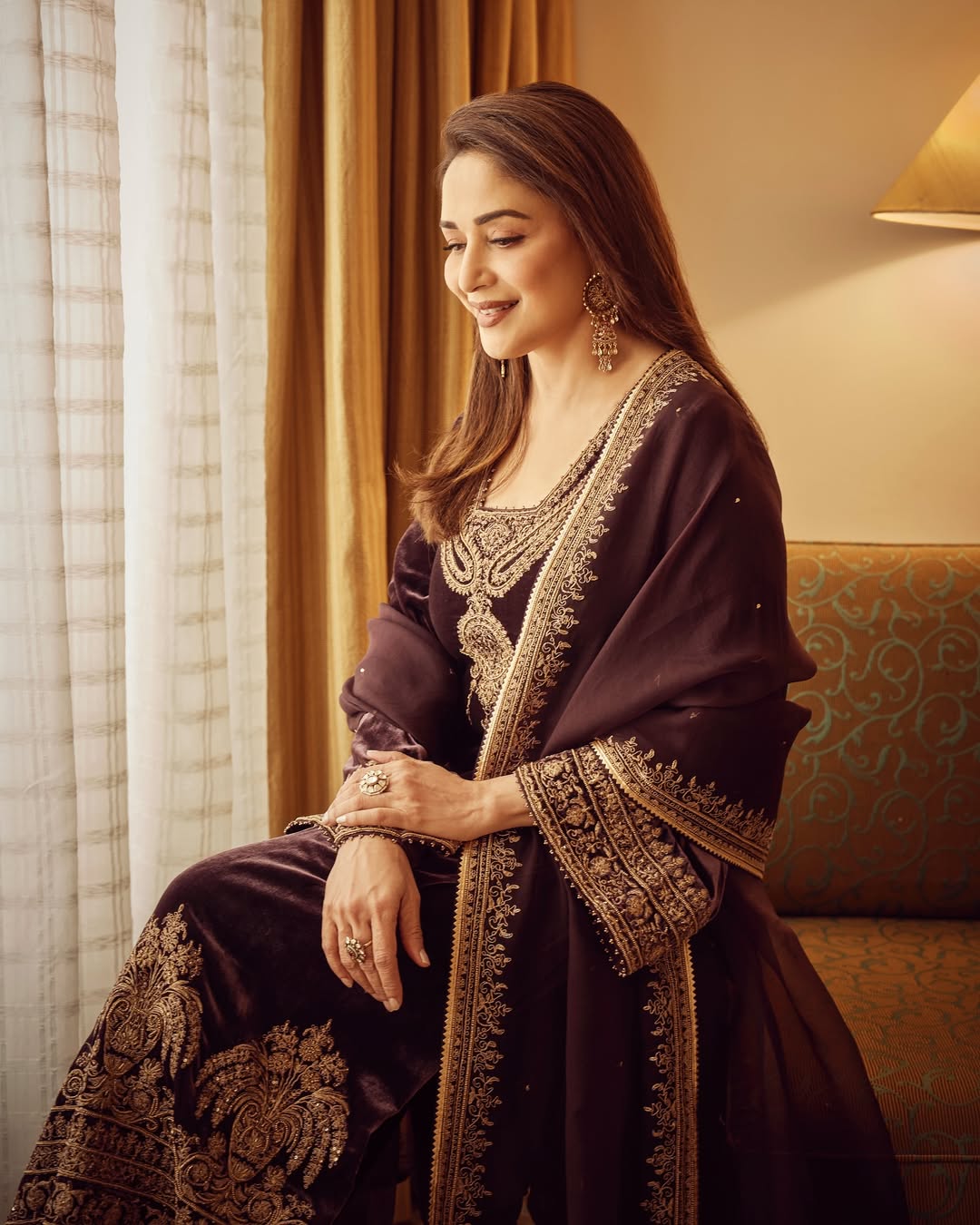  madhuri dixit purple Saree photoshoot 