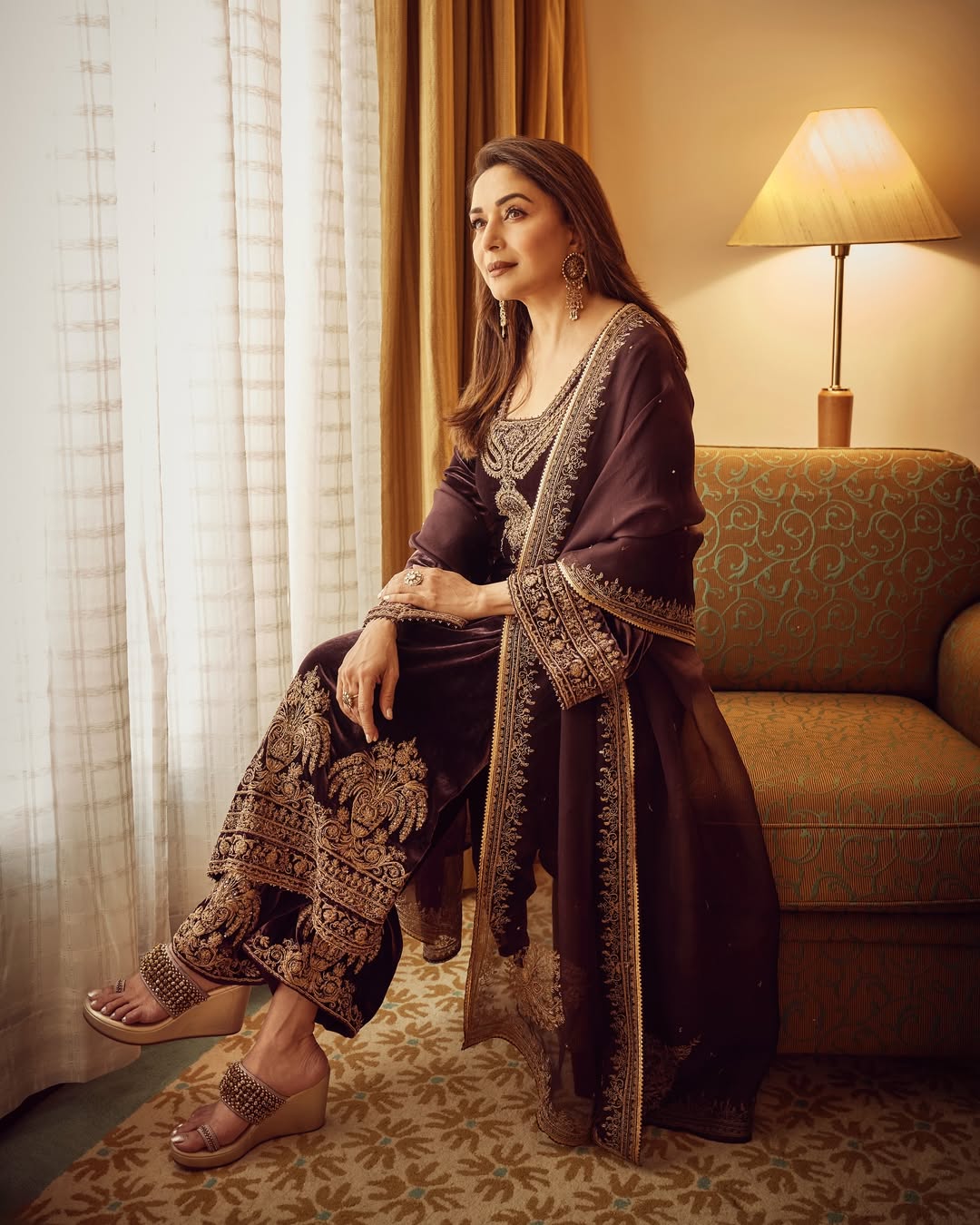  madhuri dixit purple Saree photoshoot 