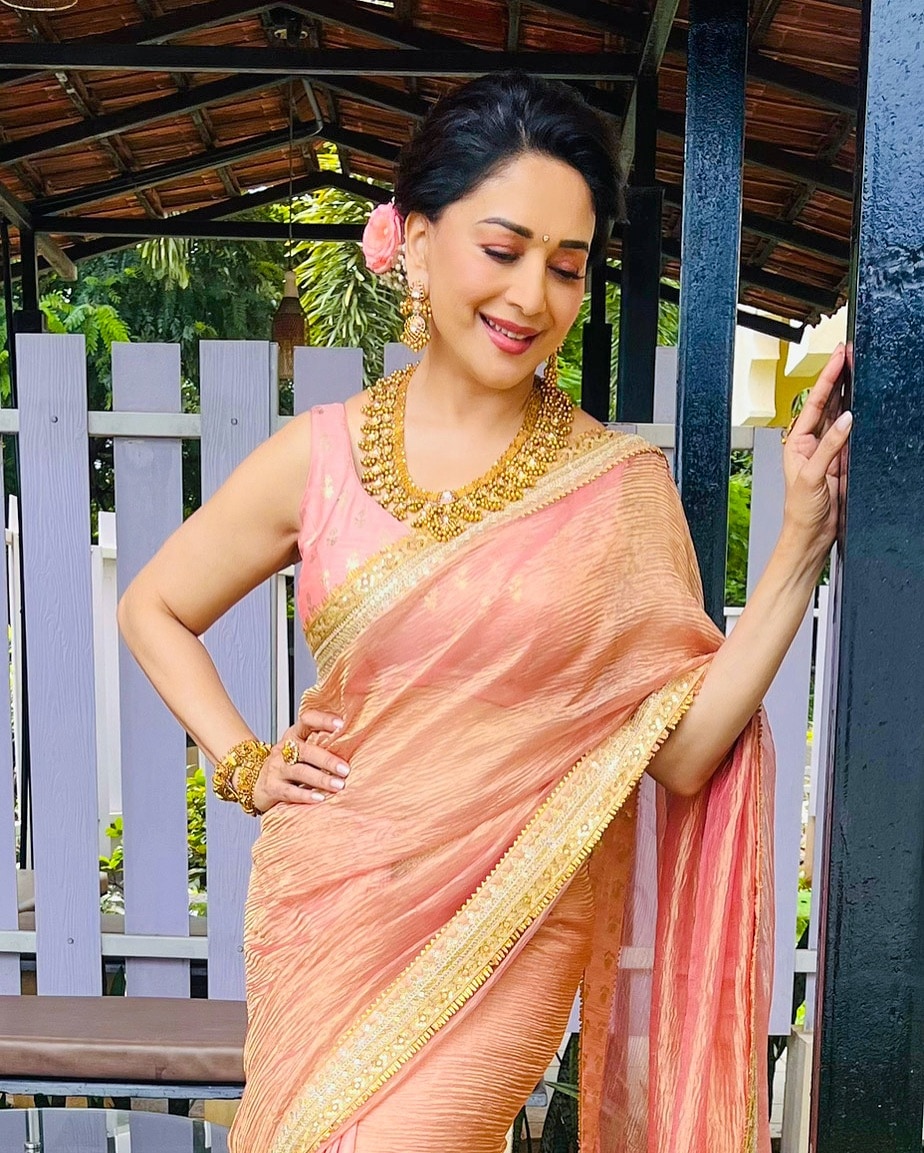 Madhuri Dixit Pink Saree Photoshoot