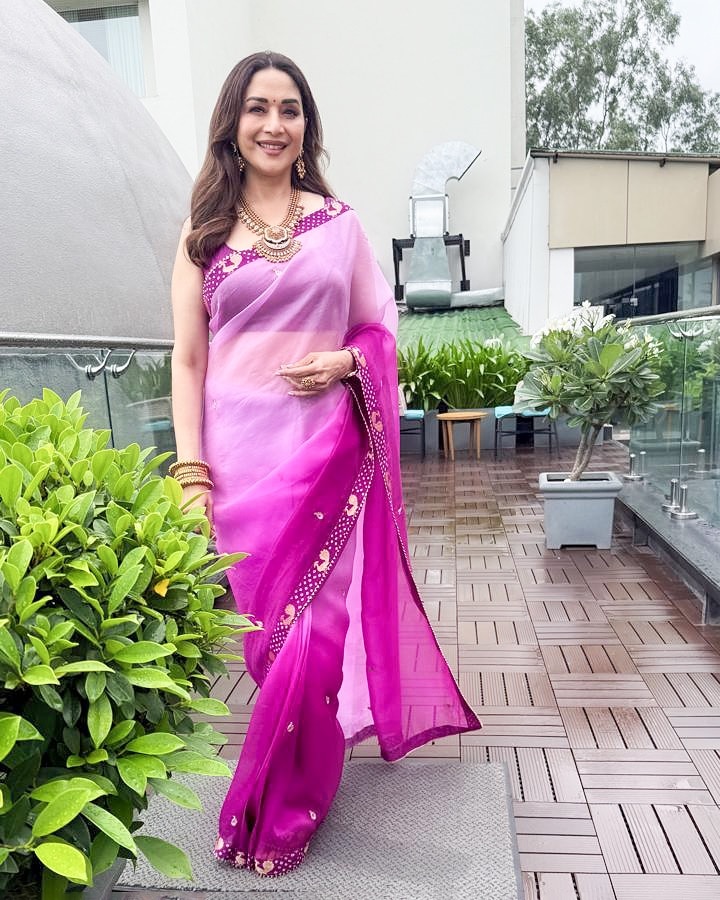  madhuri dixit purple Saree photoshoot 