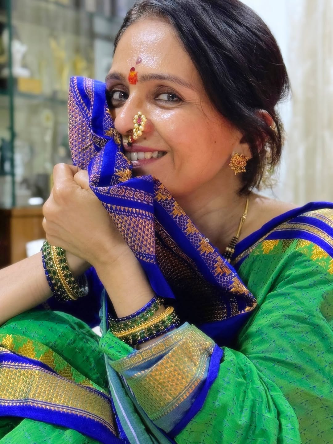 Aishwarya Narkar Green Cotton Saree Look