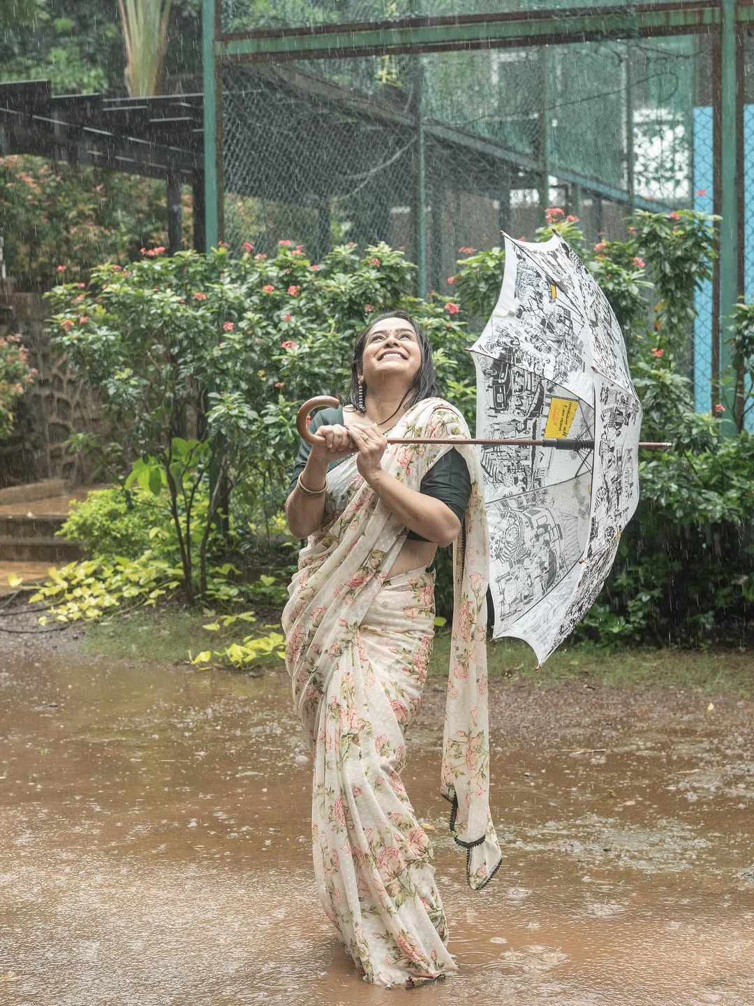 Chetana Bhat Rain Saree Look Photoshoot