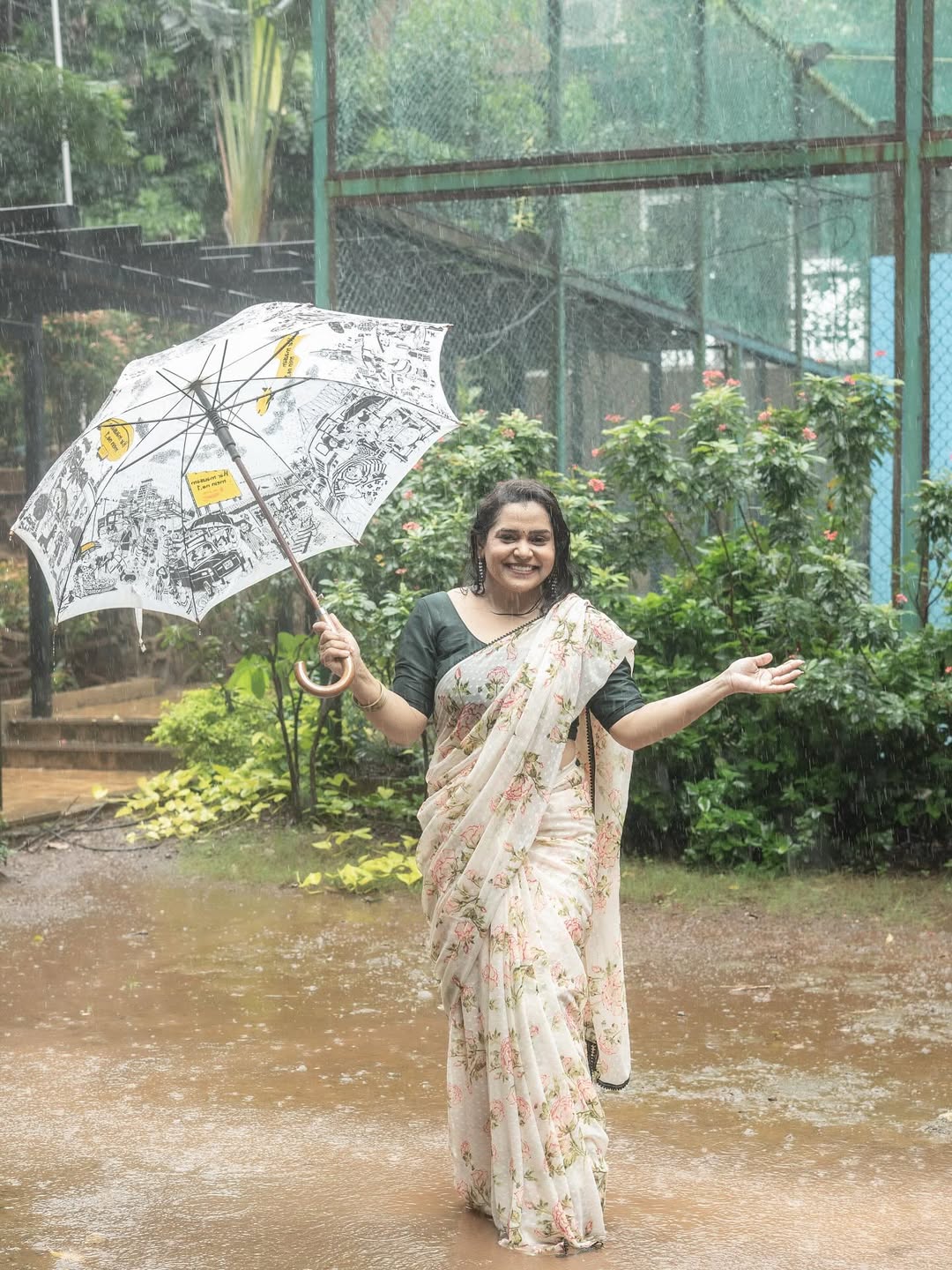 Chetana Bhat Rain Saree Look Photoshoot