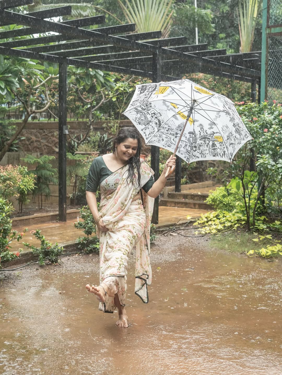 Chetana Bhat Rain Saree Look Photoshoot