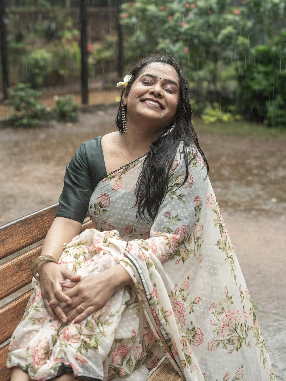 Chetana Bhat Rain Saree Look Photoshoot