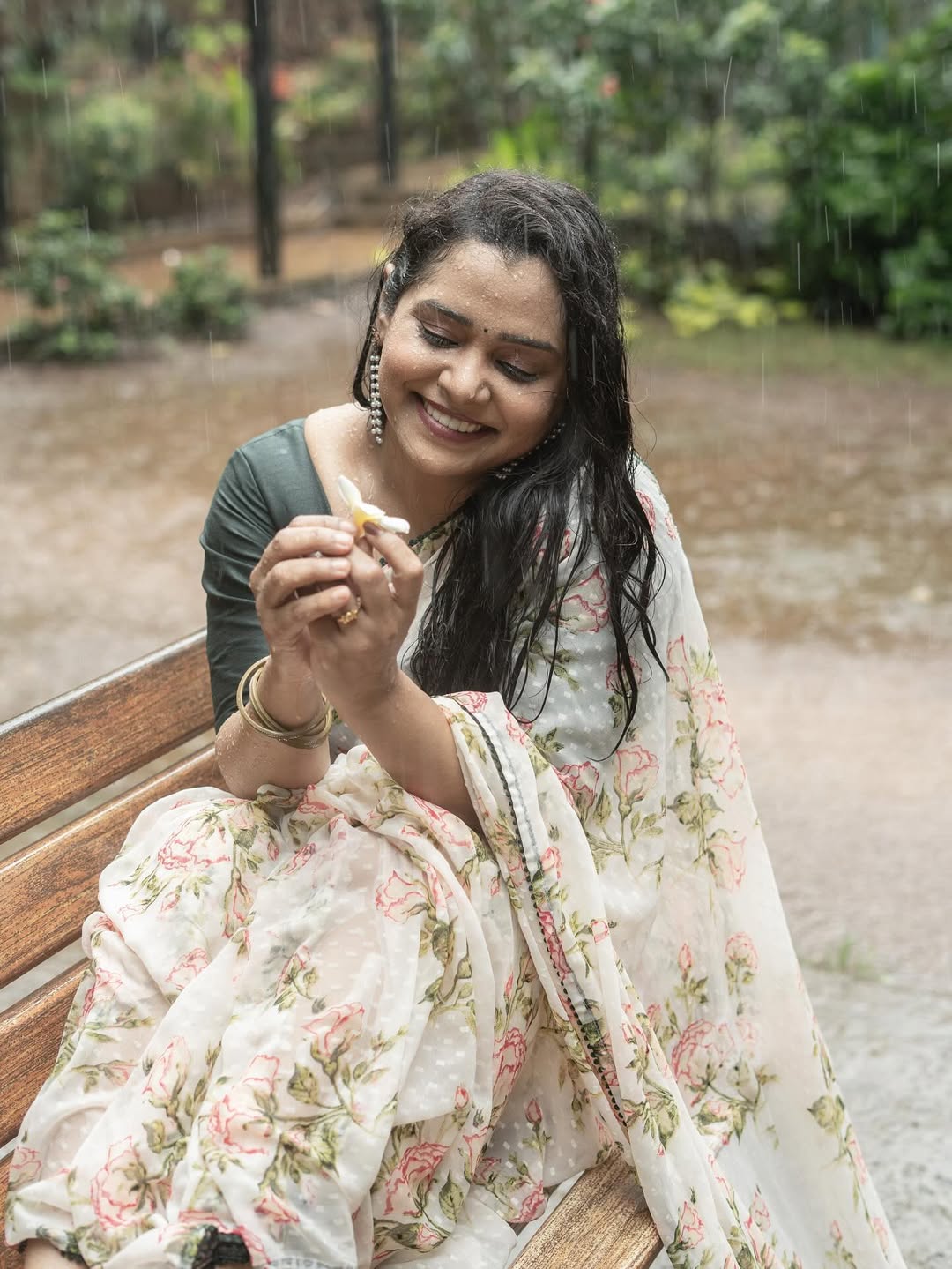 Chetana Bhat Rain Saree Look Photoshoot