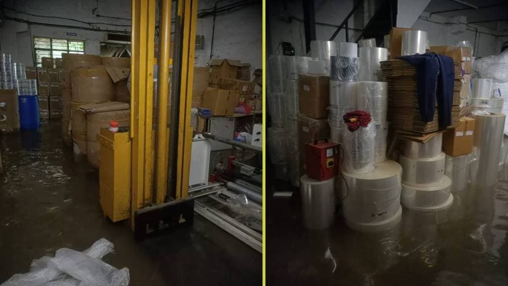 Damage due to water entering the factory due to flood in Vasai Virar