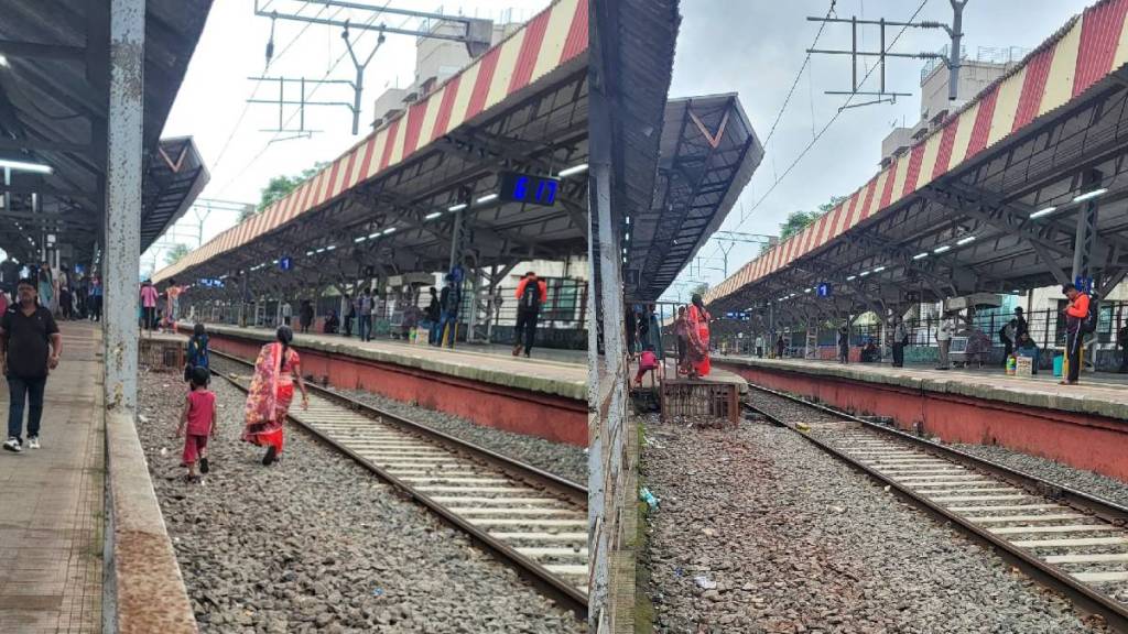 Dangerous journey through Kopar railway station railway line