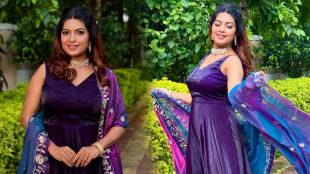 Dhanshri Kadgaonkar beautiful new look in purple dress