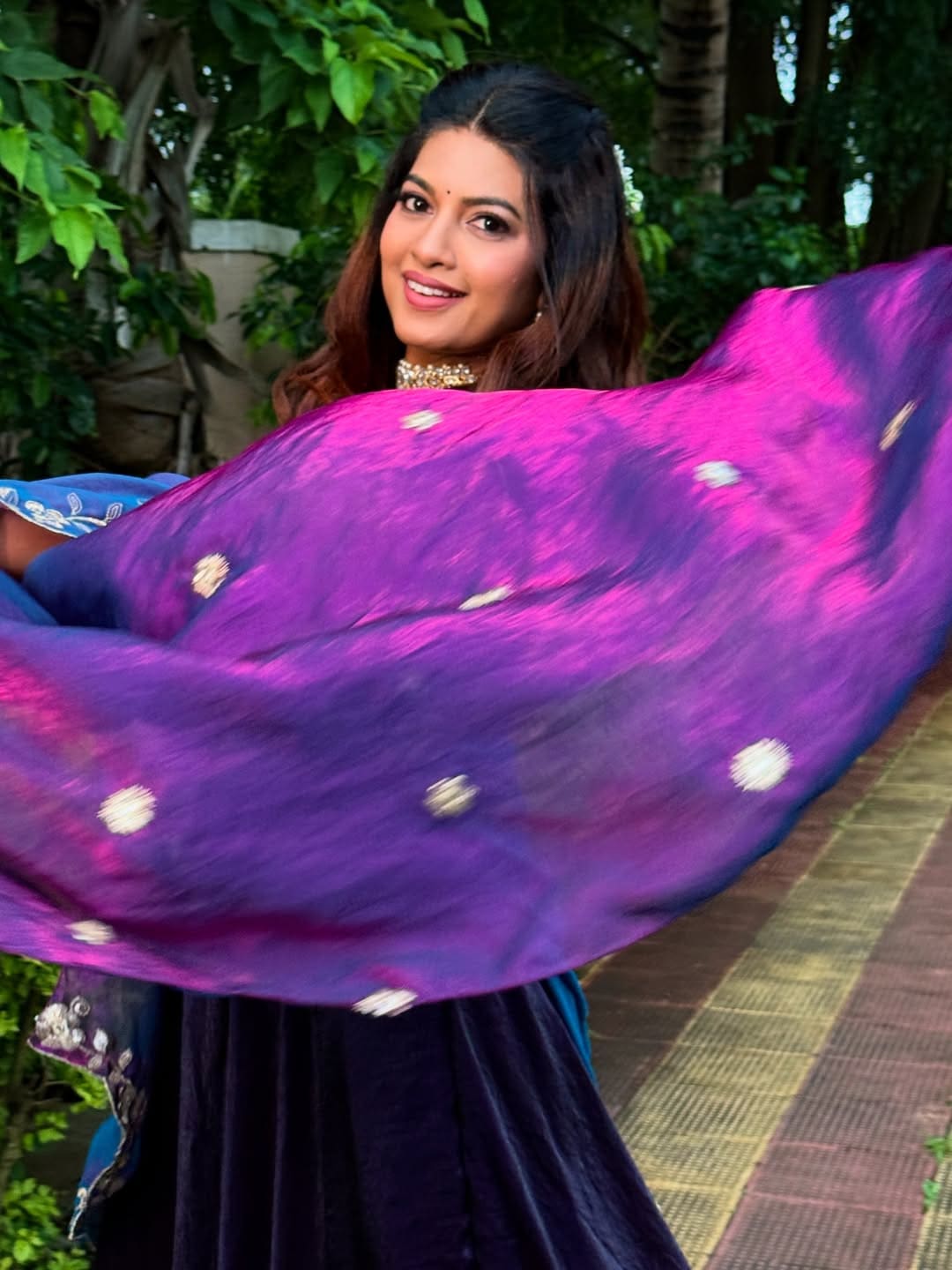Dhanshri Kadgaonkar beautiful new look in purple dress