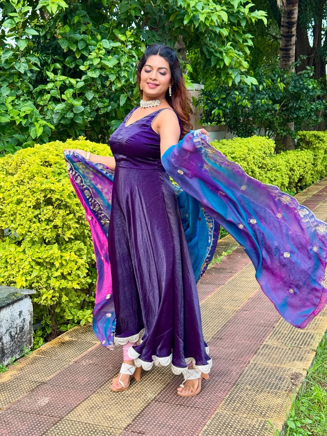 Dhanshri Kadgaonkar beautiful new look in purple dress