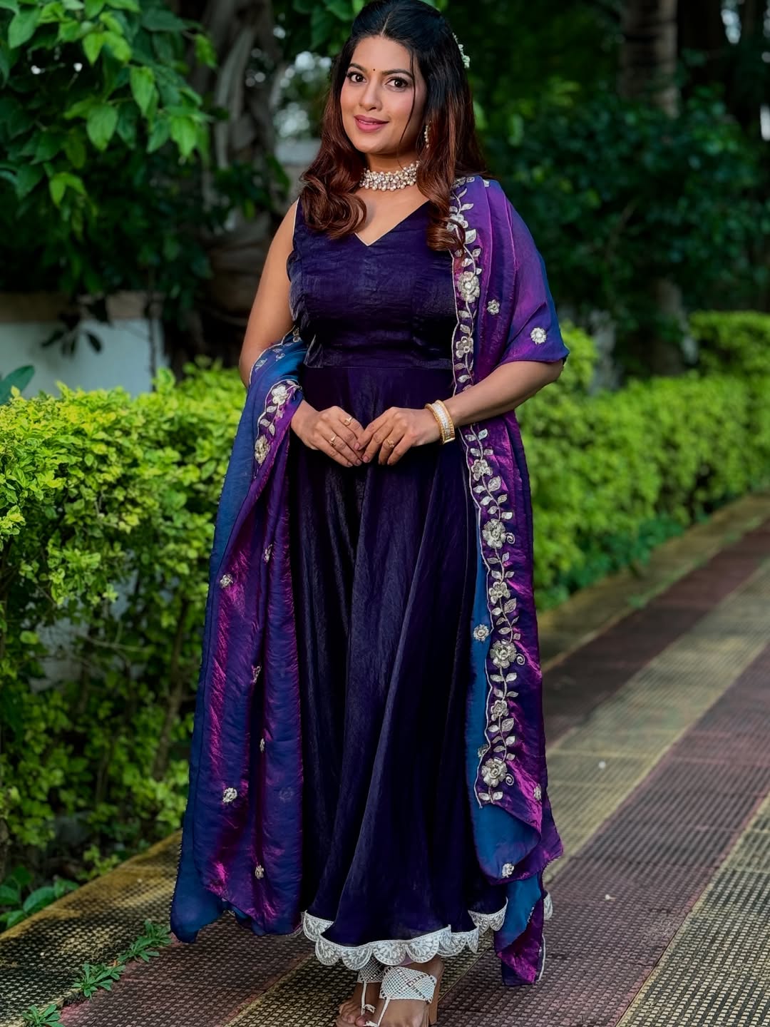 Dhanshri Kadgaonkar beautiful new look in purple dress