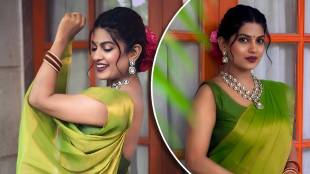 Dhanshri kadgaonkar green tissue silk saree traditional look photoshoot