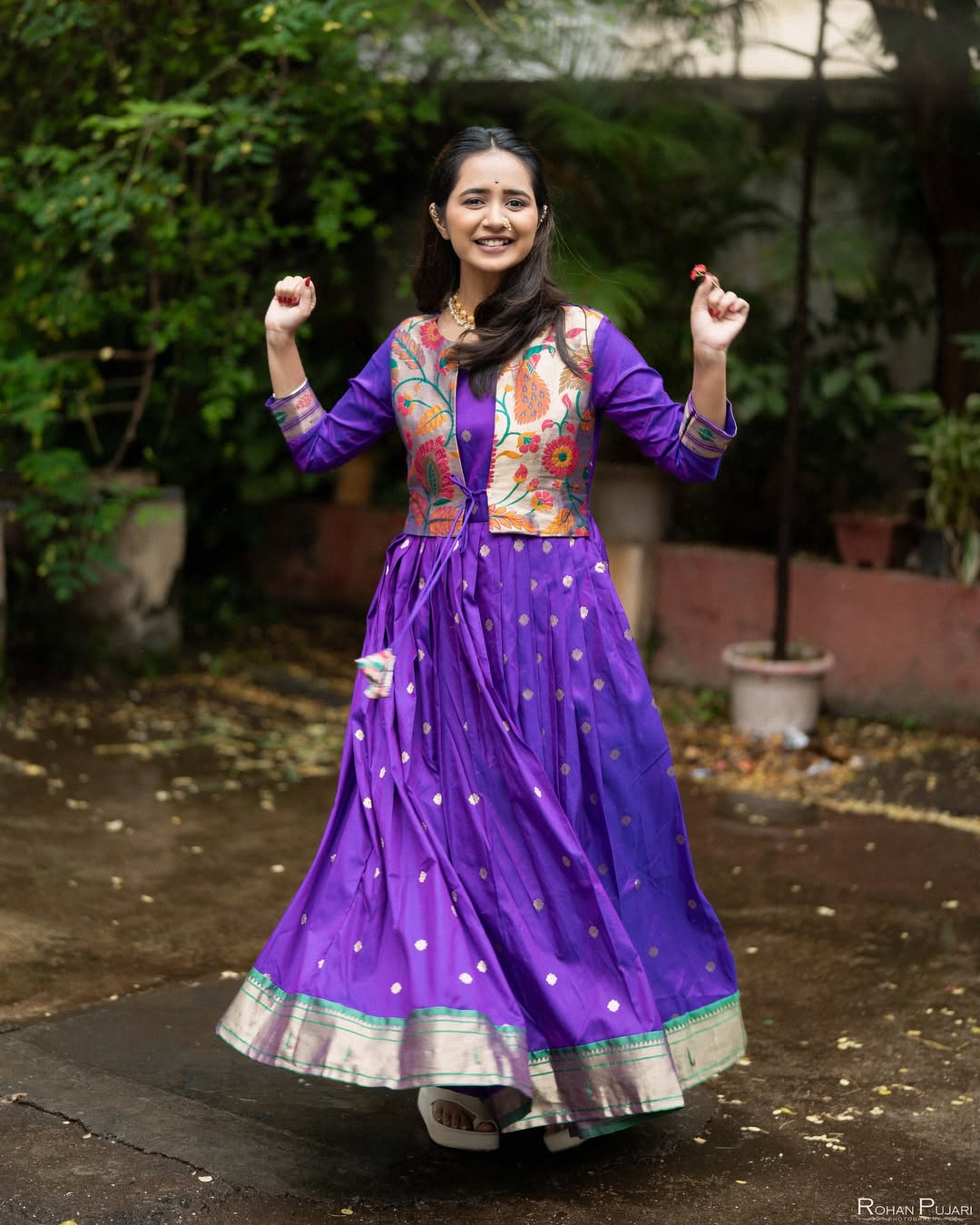 Gauri Kulkarni Purple Paithani Gown Dress