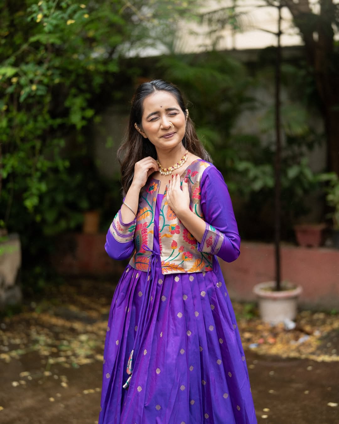 Gauri Kulkarni Purple Paithani Gown Dress