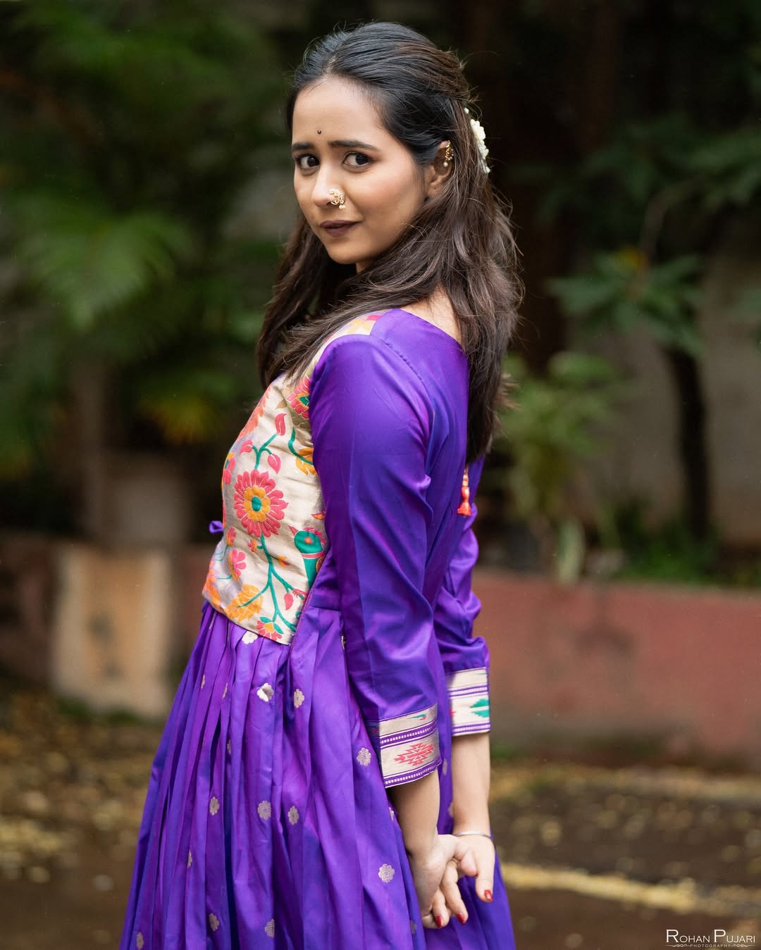 Gauri Kulkarni Purple Paithani Gown Dress