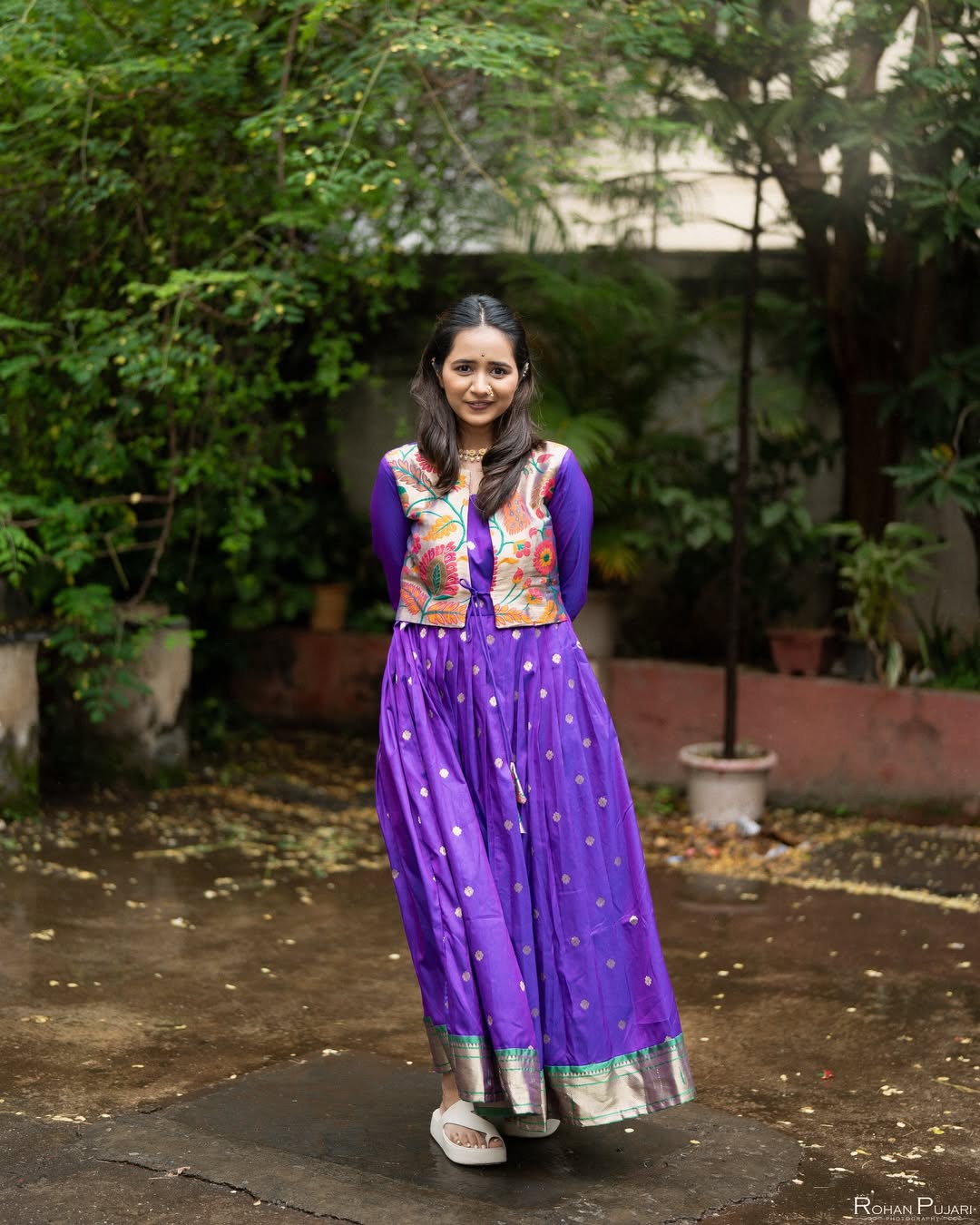 Gauri Kulkarni Purple Paithani Gown Dress