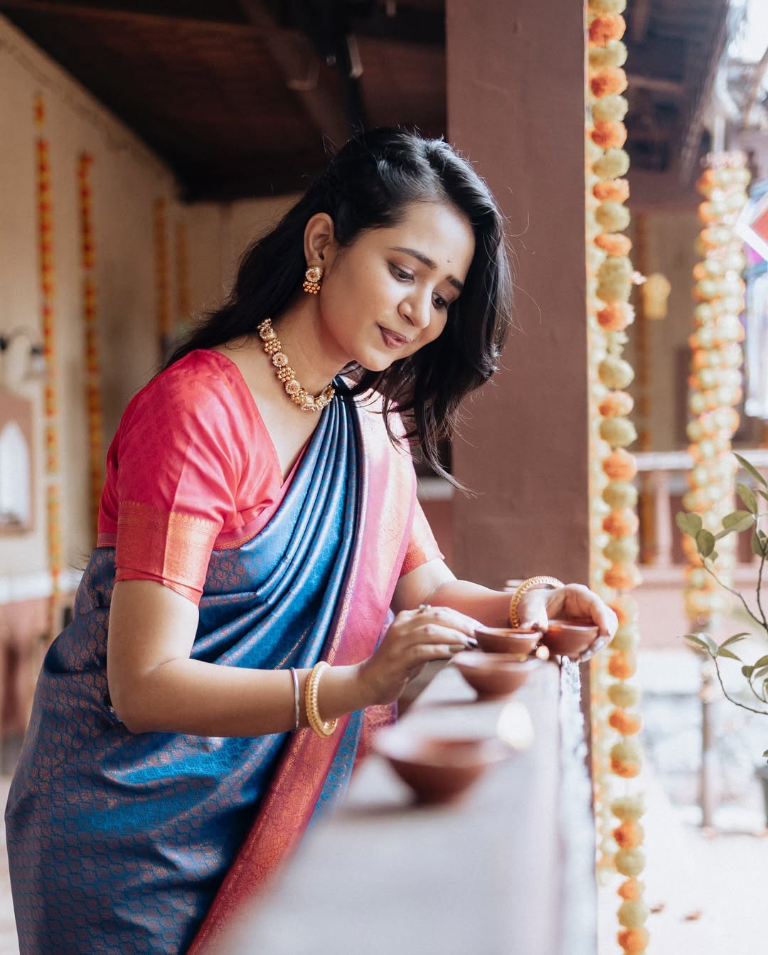 Gauri Kulkarni Purple Paithani Gown Dress