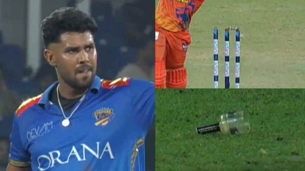 Harshit Rana breaks a bail with fiery delivery in DPL 2025 fined for aggressive send off Video