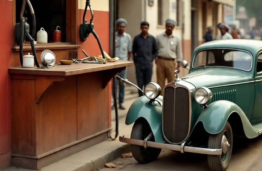 india first petrol pump and what was the price then