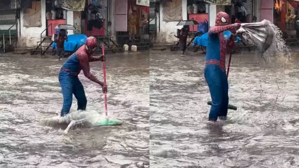 bhiwandi rain spider man in drain video