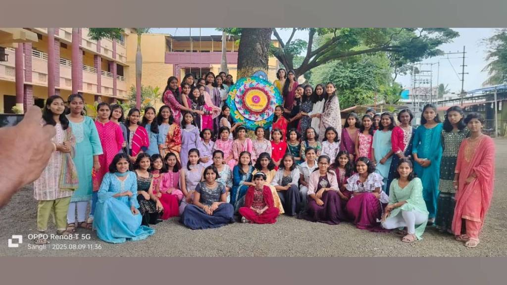 girls celebrated raksha bandhan in a unique way by tying rakhi to a tree at thorat academy in Santiniketan