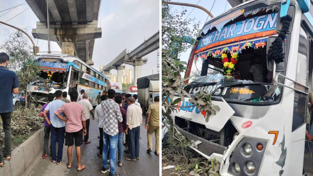 Thane bus accident, Ghodbunder Road crash, Nagla Bandar signal accident, Thane traffic news, bus accident injuries,