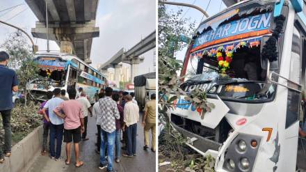 Thane bus accident, Ghodbunder Road crash, Nagla Bandar signal accident, Thane traffic news, bus accident injuries,