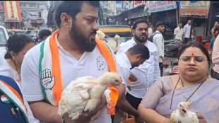 various groups protested on friday against Kalyan dombivli municipality with chickens over ban non veg sale
