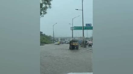 uran heavy rain from past several hours water accumulated at national highway in Vahal area of Ulwe node uran heavy rain from past several hours water accumulated at national highway in Vahal area of Ulwe node