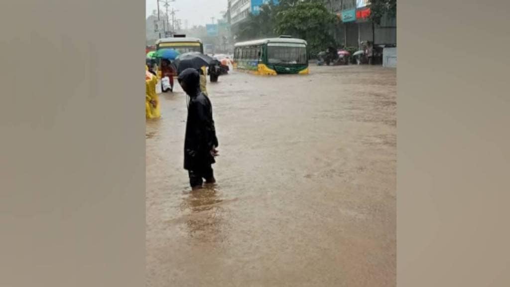 heavy rain flood Vasai Virar buses stuck in water municipal transport service halted completely