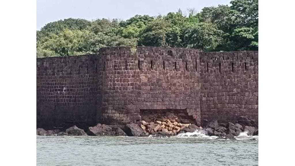 Part of the Venkat Bastion of Vijaydurg Fort is collapsing