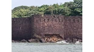Part of the Venkat Bastion of Vijaydurg Fort is collapsing