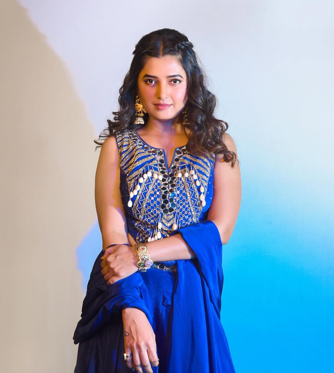 Prajakta Mali Blue Sharara Dress