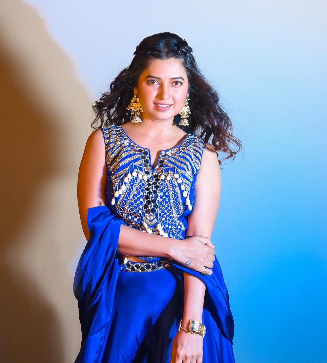 Prajakta Mali Blue Sharara Dress