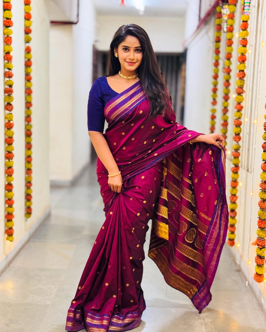 Prapti Redkar Purple Paithani Saree Look